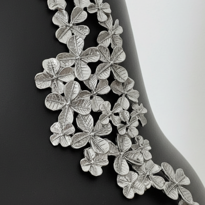 Blossom urn detail of silver flowers