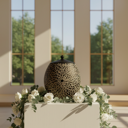 Radiance urn memorial with white roses