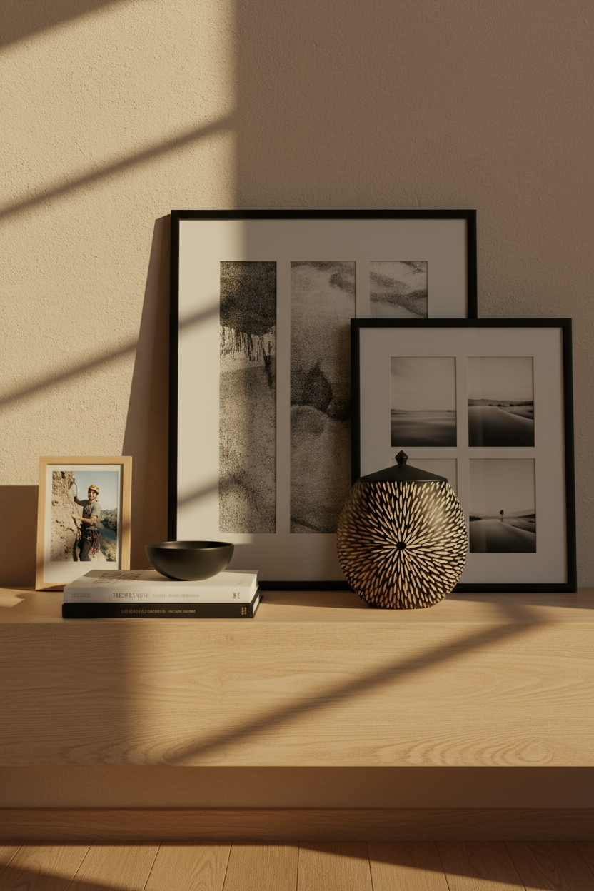Radiance urn with framed polaroid photo