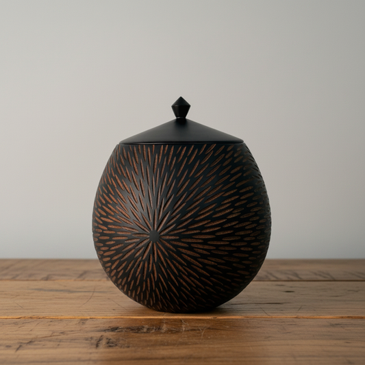 Urn on Wood Surface